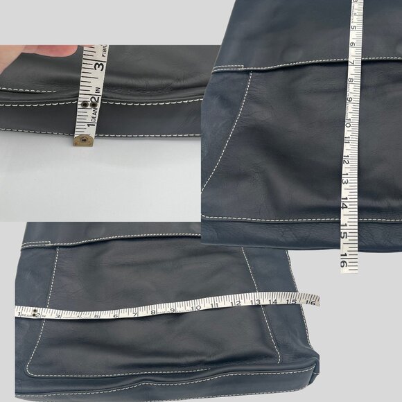 Agnes B. Black Leather Crossbody Tote Bag with Contrast Stitching - Picture 9 of 9